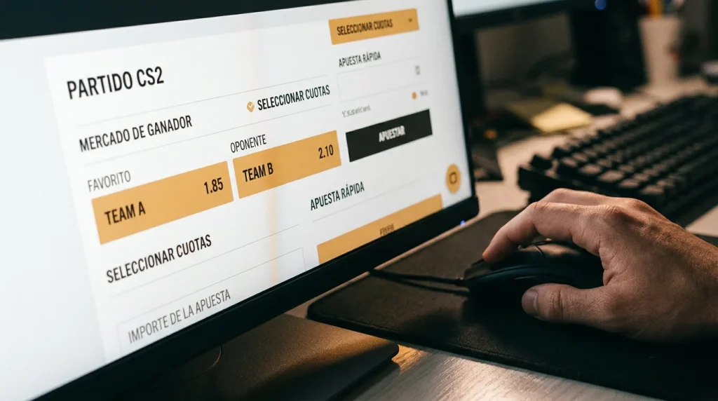Primer plano de una pantalla mostrando cuotas decimales de un partido de CS2